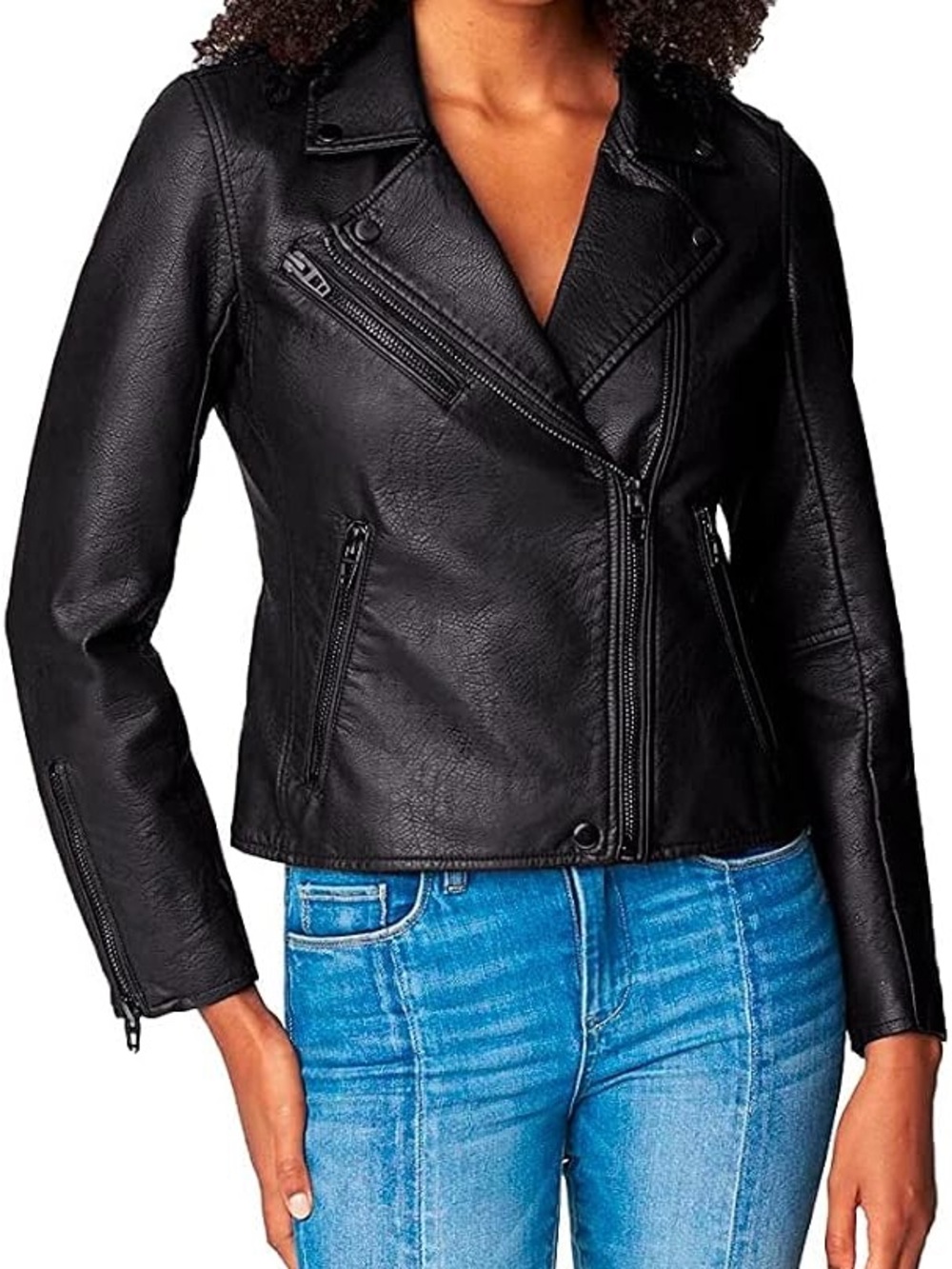 Blank NYC Black Vegan Leather Moto Jacket with Zip Details